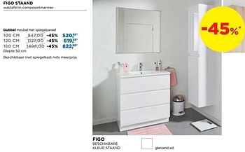 Promoties Figo staand wastafel in composietmarmer dubbel meubel met spiegelpaneel - Linie - Geldig van 01/08/2019 tot 31/08/2019 bij X2O