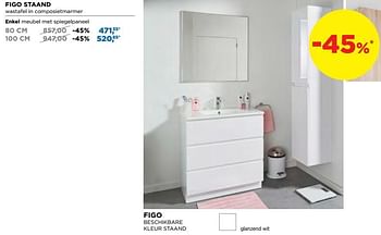 Promoties Figo staand wastafel in composietmarmer enkel meubel met spiegelpaneel - Linie - Geldig van 01/08/2019 tot 31/08/2019 bij X2O