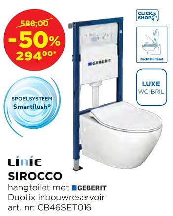 Promoties Sirocco hangtoilet met duofix inbouwreservoir - Linie - Geldig van 01/08/2019 tot 31/08/2019 bij X2O