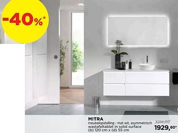 Promoties Mitra meubelopstelling - mat wit, asymmetrisch wastafeltablet in solid surface - Balmani - Geldig van 01/08/2019 tot 31/08/2019 bij X2O