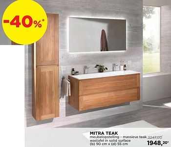 Promoties Mitra teak meubelopstelling - massieve teak wastafel in solid surface - Balmani - Geldig van 01/08/2019 tot 31/08/2019 bij X2O