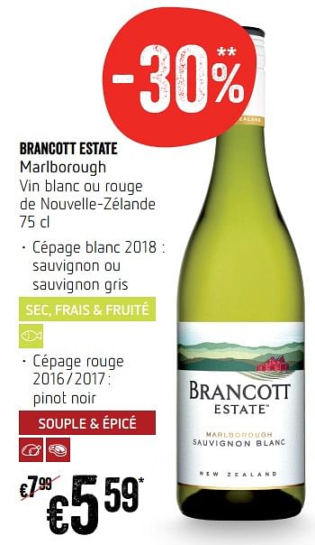 Promoties Brancott estate marlborough - Witte wijnen - Geldig van 18/07/2019 tot 24/07/2019 bij Delhaize
