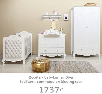 Promotions Bopita - babykamer diva ledikant, commode en kledingkast - Bopita - Valide de 21/07/2019 à 27/07/2019 chez Baby & Tiener Megastore