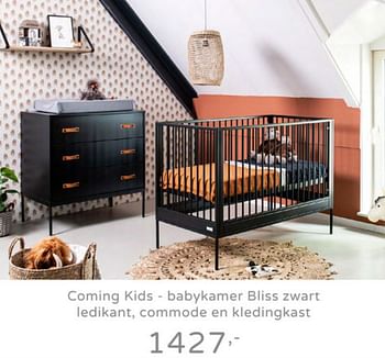 Coming Kids Coming kids babykamer bliss zwart ledikant, commode en kledingkast - Promotie Baby & Megastore