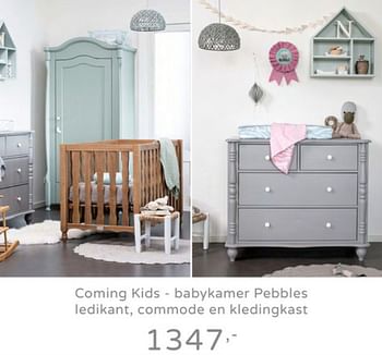 Promotions Coming kids - babykamer pebbles ledikant, commode en kledingkast - Coming Kids - Valide de 21/07/2019 à 27/07/2019 chez Baby & Tiener Megastore