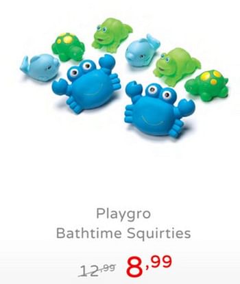 Promoties Playgro bathtime squirties - Playgro - Geldig van 21/07/2019 tot 27/07/2019 bij Baby & Tiener Megastore
