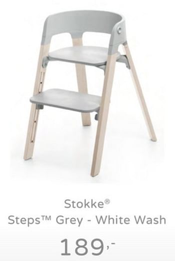 Promotions Stokke steps grey - white wash - Stokke - Valide de 21/07/2019 à 27/07/2019 chez Baby & Tiener Megastore