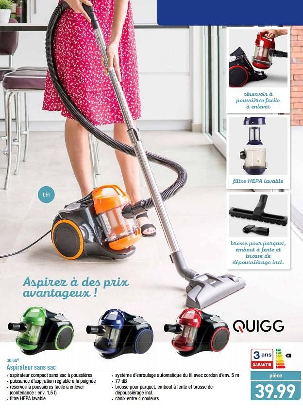 QUIGG Quigg aspirateur sans sac En promotion chez Aldi