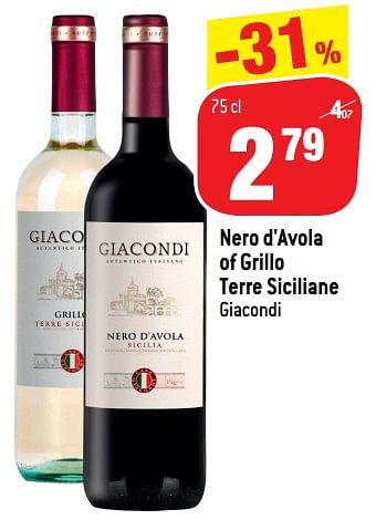 Promoties Nero d`avola of grillo terre siciliane giacondi - Rode wijnen - Geldig van 24/07/2019 tot 30/07/2019 bij Match