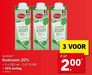 Promoties Kookroom 20% - Milbona - Geldig van 29/07/2019 tot 03/08/2019 bij Lidl