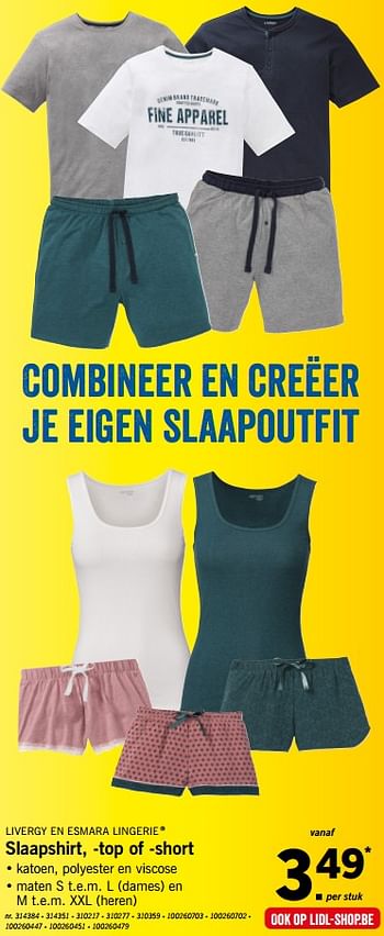 Promoties Slaapshirt, -top of -short - Huismerk - Lidl - Geldig van 29/07/2019 tot 03/08/2019 bij Lidl