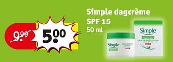 Promoties Simple dagcrème spf 15 - Simple - Geldig van 23/07/2019 tot 04/08/2019 bij Kruidvat