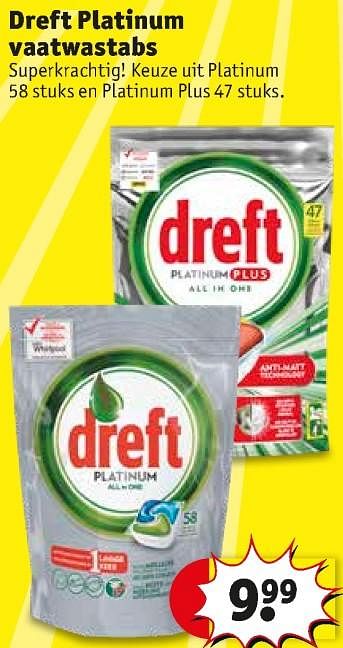 Promoties Dreft platinum vaatwastabs - Dreft - Geldig van 23/07/2019 tot 04/08/2019 bij Kruidvat