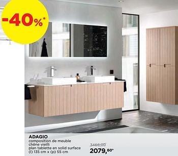 Promotions Adagio composition de meuble chêne vieilli plan tablette en solid surface - Balmani - Valide de 01/08/2019 à 31/08/2019 chez X2O