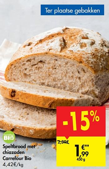 Promoties Speltbrood met chiazaden carrefour bio - Huismerk - Carrefour  - Geldig van 24/07/2019 tot 05/08/2019 bij Carrefour