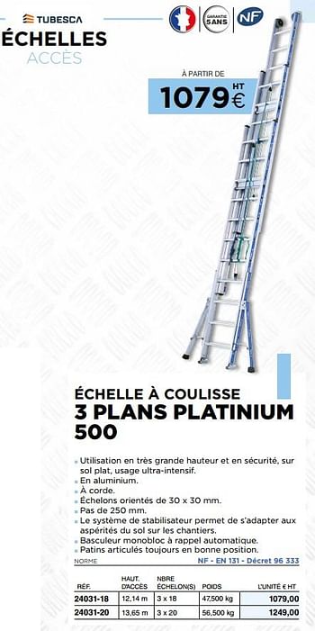 Promotions Échelle à coulisse 3 plans platinium 500 - Tubesca - Valide de 01/07/2019 à 30/09/2019 chez Master Pro
