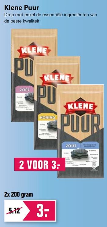 Promoties Klene puur - Klene - Geldig van 14/07/2019 tot 27/07/2019 bij De Online Drogist