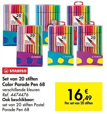 Promoties Set van 20 stiften colorparade pen 68 - Stabilo - Geldig van 31/07/2019 tot 07/09/2019 bij Carrefour