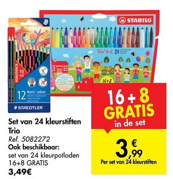 Promoties Set van 24 kleurstiften trio - Stabilo - Geldig van 31/07/2019 tot 07/09/2019 bij Carrefour