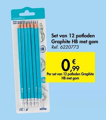 Promoties Set van 12 potloden graphite hb met gom - Huismerk - Carrefour  - Geldig van 31/07/2019 tot 07/09/2019 bij Carrefour