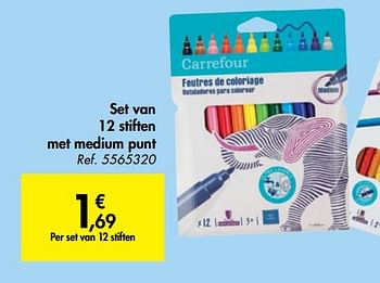 Promoties Set van 12 stiften met medium punt - Huismerk - Carrefour  - Geldig van 31/07/2019 tot 07/09/2019 bij Carrefour