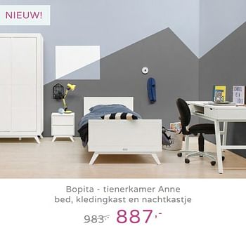 Promoties Bopita - tienerkamer anne bed, kledingkast en nachtkastje - Bopita - Geldig van 28/07/2019 tot 17/08/2019 bij Baby & Tiener Megastore