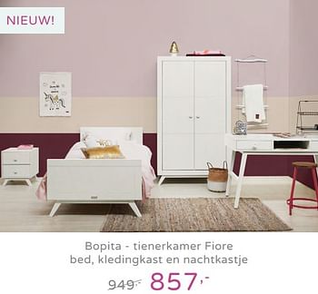 Promoties Bopita - tienerkamer fiore bed, kledingkast en nachtkastje - Bopita - Geldig van 28/07/2019 tot 17/08/2019 bij Baby & Tiener Megastore