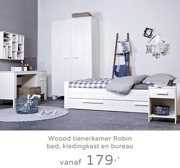 Promoties Woood tienerkamer robin bed, kledingkast en bureau - Woood - Geldig van 28/07/2019 tot 17/08/2019 bij Baby & Tiener Megastore