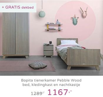 Promoties Bopita tienerkamer pebble wood bed, kledingkast en nachtkastje - Bopita - Geldig van 28/07/2019 tot 17/08/2019 bij Baby & Tiener Megastore
