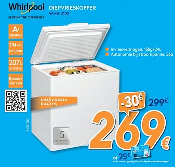 Promoties Whirlpool diepvrieskoffer whs 2122 - Whirlpool - Geldig van 01/08/2019 tot 15/08/2019 bij Krefel