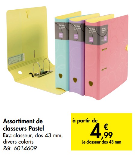 Promotions Assortiment de classeurs pastel - Produit maison - Carrefour  - Valide de 31/07/2019 à 07/09/2019 chez Carrefour