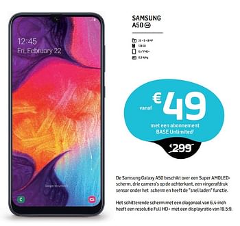 Promoties Samsung a50 - Samsung - Geldig van 01/08/2019 tot 07/08/2019 bij Base
