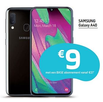 Promoties Samsung galaxy a40 - Samsung - Geldig van 01/08/2019 tot 07/08/2019 bij Base