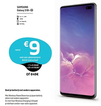 Promoties Samsung galaxy s10+ - Samsung - Geldig van 01/08/2019 tot 07/08/2019 bij Base