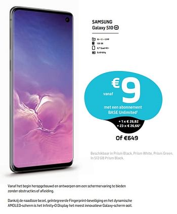 Promoties Samsung galaxy s10 - Samsung - Geldig van 01/08/2019 tot 07/08/2019 bij Base