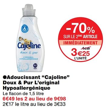 CAJOLINE Adoucissant concentré doux & pur hypoallergénique 60