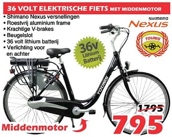Promoties 36 volt elektrische fiets met middenmotor - Tounis - Geldig van 26/07/2019 tot 18/08/2019 bij Itek
