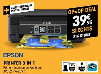 Promoties Epson printer 3 in 1 xp352 - Epson - Geldig van 04/08/2019 tot 22/08/2019 bij Electro Depot