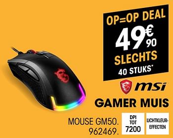 Promoties Msi gamer muis mouse gm50 - MSI - Geldig van 04/08/2019 tot 22/08/2019 bij Electro Depot