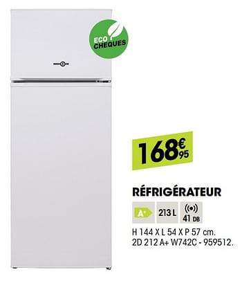Promoties Highone réfrigérateur 2d 212 a+ w742c - HighOne - Geldig van 07/08/2019 tot 22/08/2019 bij Electro Depot