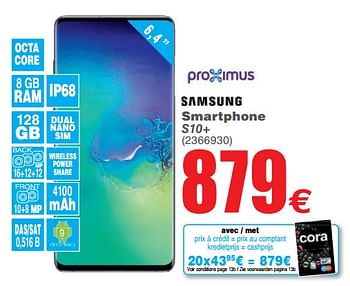 Promotions Samsung smartphone s10+ - Samsung - Valide de 06/08/2019 à 19/08/2019 chez Cora