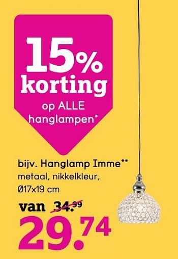 Promoties Hanglamp imme - Huismerk - Leen Bakker - Geldig van 01/08/2019 tot 25/08/2019 bij Leen Bakker