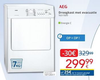 Promotions Aeg droogkast met evacuatie t65170av - AEG - Valide de 01/08/2019 à 14/08/2019 chez Eldi