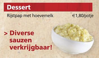 Promotions Dessert rijstpap met hoevemelk - Produit maison - Budgetslager - Valide de 31/07/2019 à 31/08/2019 chez Budgetslager