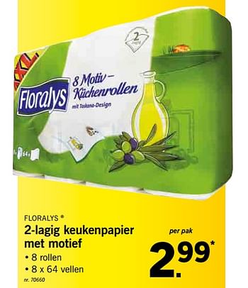 Promoties 2-lagig keukenpapier met motief - Floralys - Geldig van 12/08/2019 tot 17/08/2019 bij Lidl