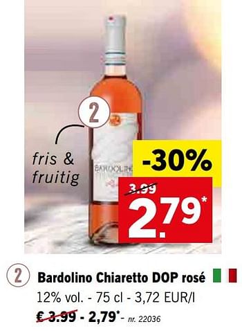 Promoties Bardolino chiaretto dop rosé - Rosé wijnen - Geldig van 12/08/2019 tot 17/08/2019 bij Lidl