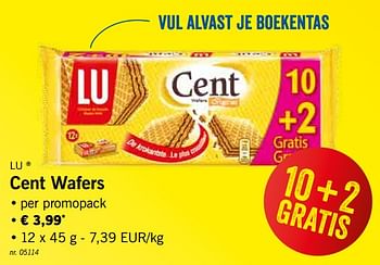 Promoties Cent wafers - Lu - Geldig van 12/08/2019 tot 17/08/2019 bij Lidl
