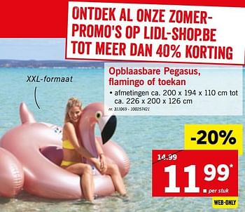 Promoties Opblaasbare pegasus, flamingo of toekan - Huismerk - Lidl - Geldig van 12/08/2019 tot 17/08/2019 bij Lidl