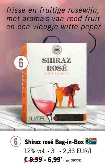 Promoties Shiraz rosé bag-in-box - Rosé wijnen - Geldig van 12/08/2019 tot 17/08/2019 bij Lidl