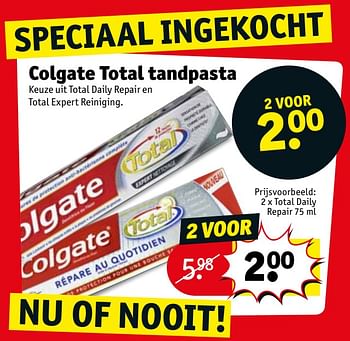 Promoties Colgate total tandpasta total daily repair - Colgate - Geldig van 06/08/2019 tot 18/08/2019 bij Kruidvat